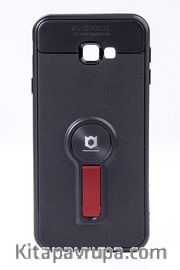 Telefon Kılıfı - Samsung Galaxy J4 Plus  - Mat Siyah - Bordo Ayaklı (TMS-066)