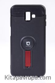 Telefon Kılıfı - Samsung Galaxy J6 Plus  - Mat Siyah - Bordo Ayaklı (TMS-071)