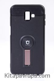 Telefon Kılıfı - Samsung Galaxy J6 Plus - Mat Siyah - Gül Kurusu Ayaklı (TMS-073)
