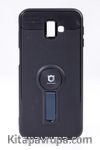 Telefon Kılıfı - Samsung Galaxy J6 Plus - Mat Siyah - Petrol Mavisi Ayaklı (TMS-074)