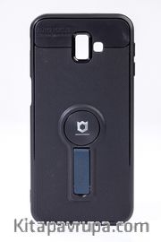 Telefon Kılıfı - Samsung Galaxy J6 Plus - Mat Siyah - Petrol Mavisi Ayaklı (TMS-074)