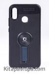 Telefon Kılıfı - Huawei P20 Lite - Mat Siyah - Petrol Mavisi Ayaklı (TMS-039)